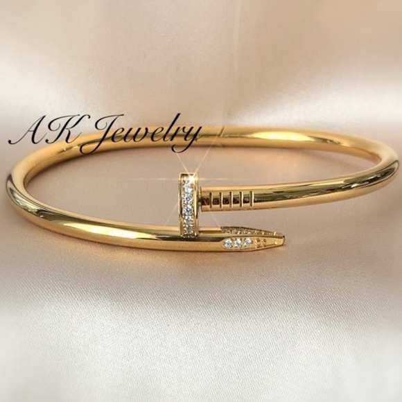 💎LUXURY High End Style Gold Nail Bracelet Stackable Bangle GP - Picture 1 of 7